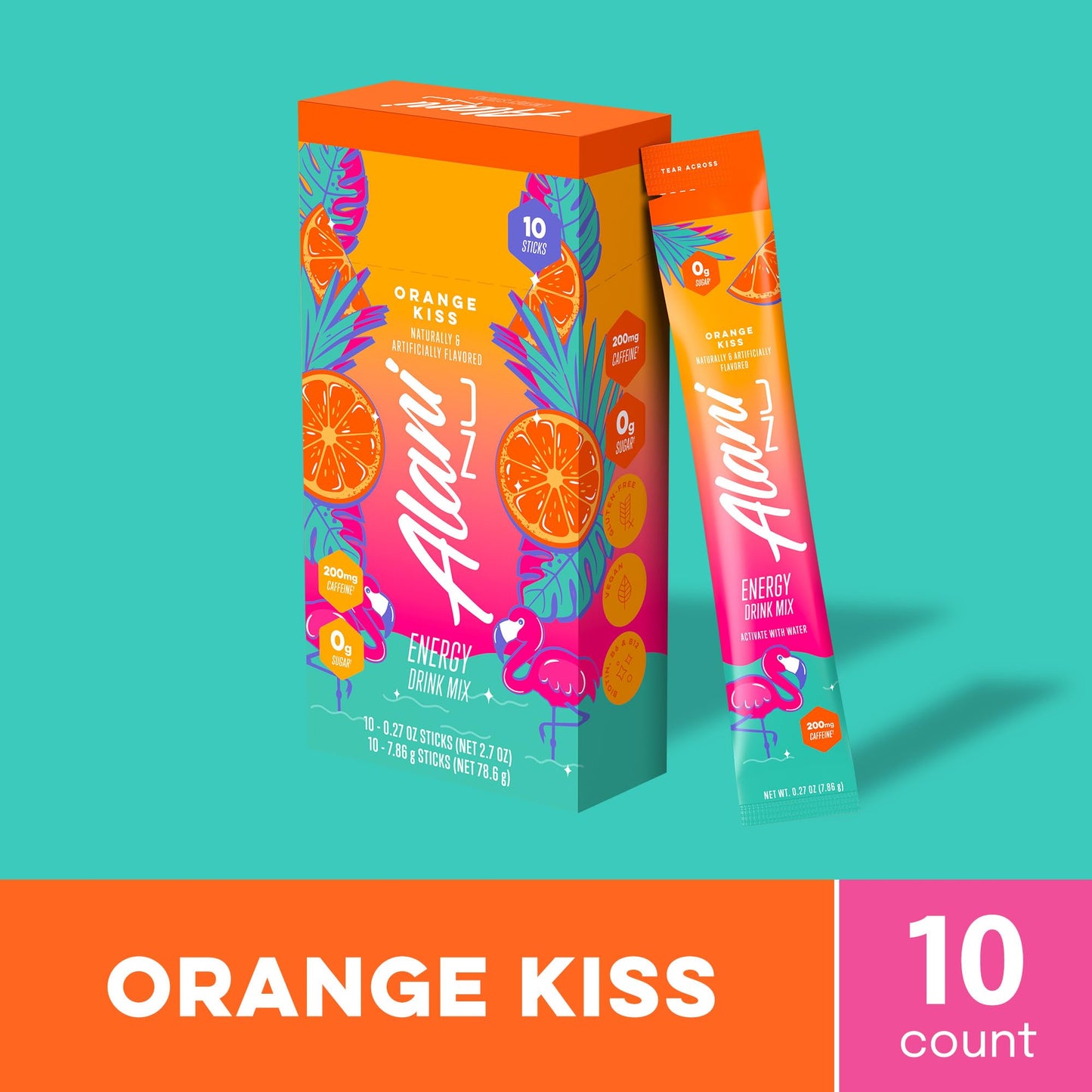 Alani Nu ORANGE KISS Energy Sticks, Energy Drink Powder, 200mg Caffeine, Pre Workout Performance with Antioxidants, On-The-Go Drink Mix, Biotin, B