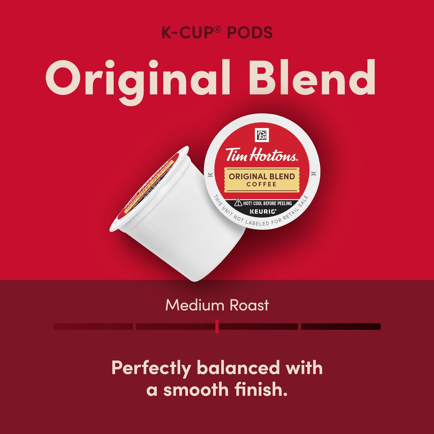 Tim Hortons Original Blend, Medium Roast Coffee, Single-Serve K-Cup Pods Compatible with Keurig Brewers, 12ct K-Cups