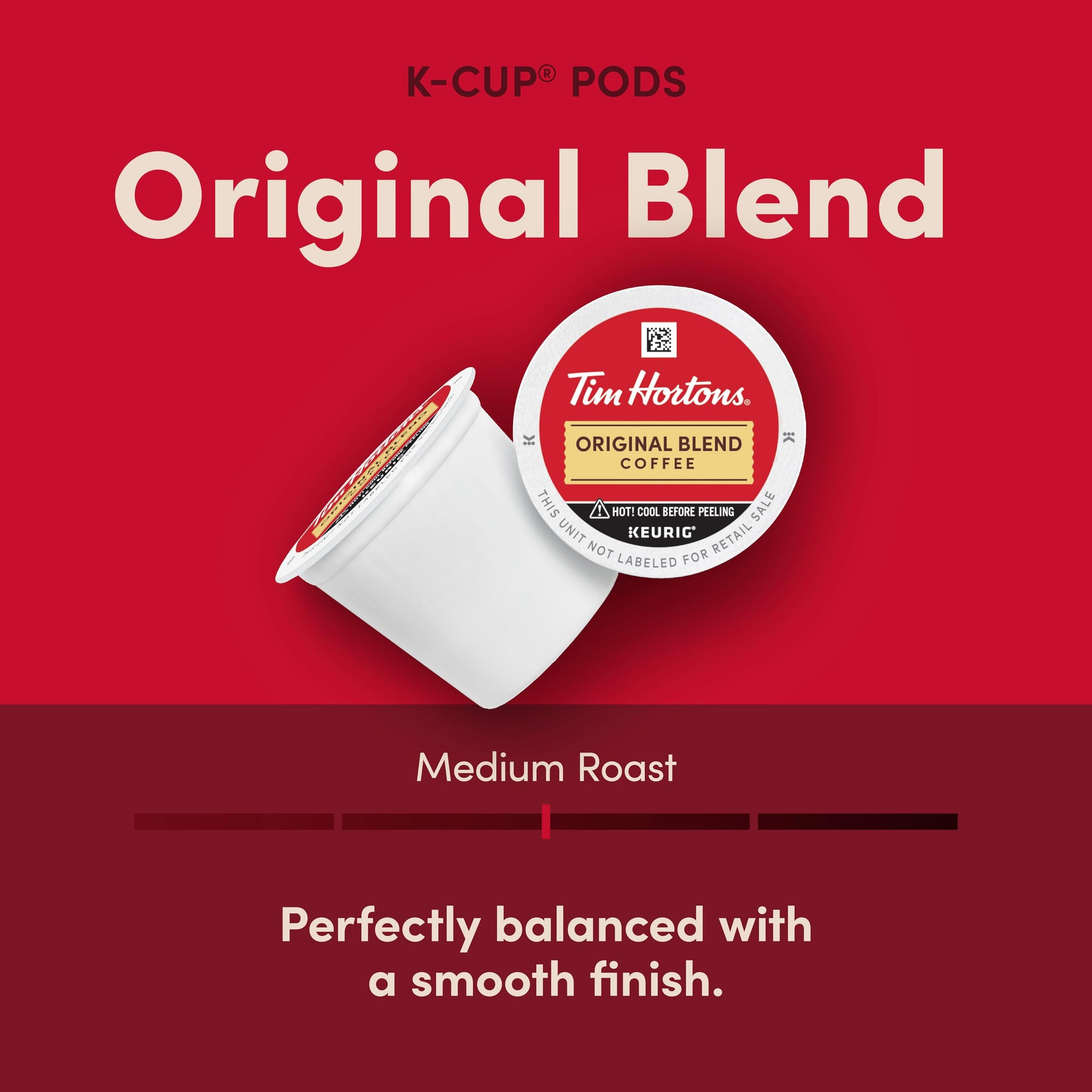 Tim Hortons Original Blend, Medium Roast Coffee, Single-Serve K-Cup Pods Compatible with Keurig Brewers, 12ct K-Cups