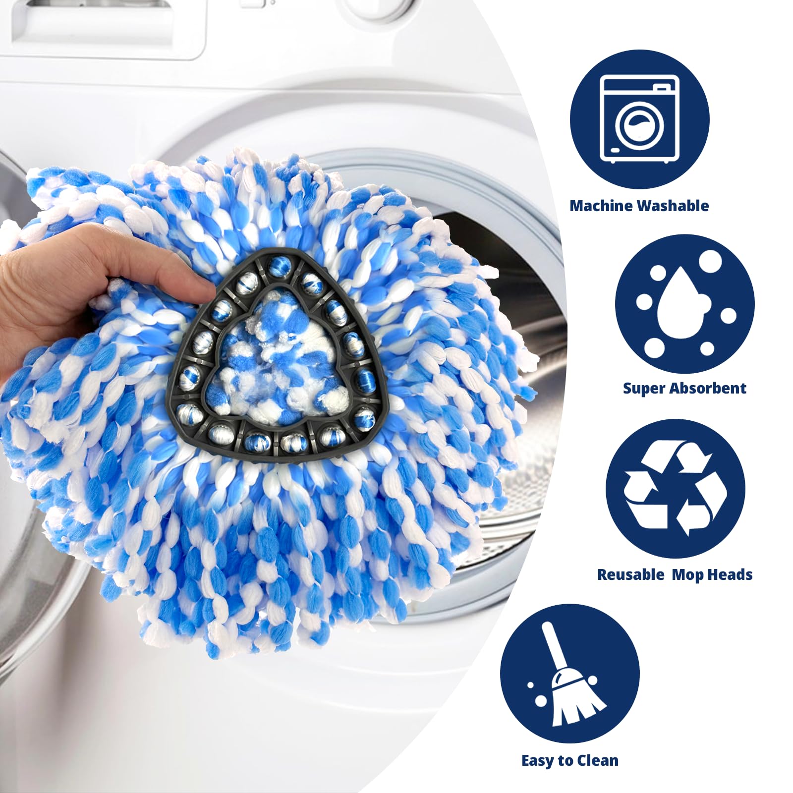 3 Pack Spin Mop Replacement Head Compatible with RinseClean 2-Tank System, Microfiber Mop Refill, Machine Washable Deep Cleaning Mop Head for Hardwood