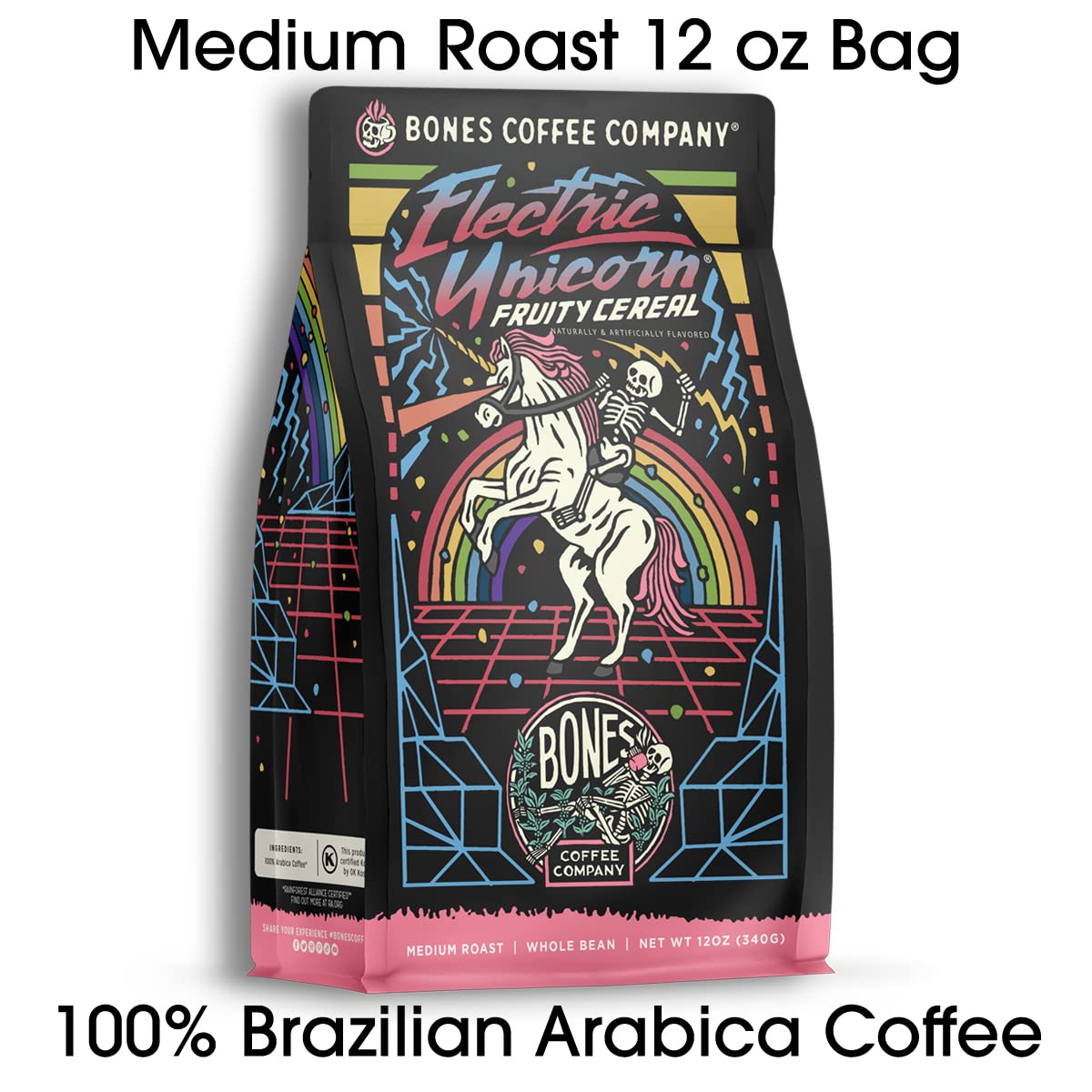 Bones Coffee Company Electric Unicorn, Fruity Cereal With Milk Flavored Coffee, Medium Roast Low Acid Arabica Beans Compatible with Auto drip