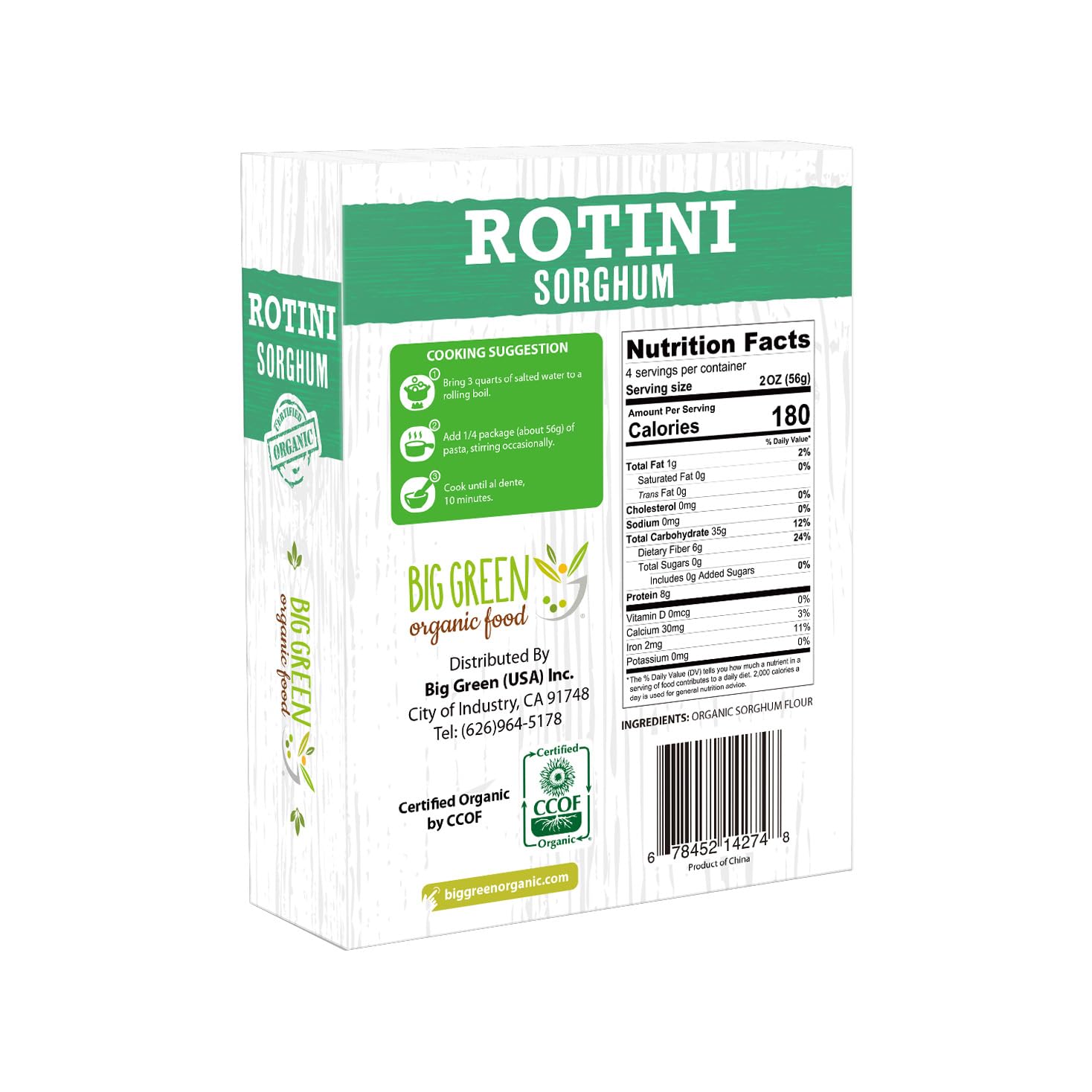 Big Green Organic Food- Organic Sorghum Rotini, 8.8oz, Gluten-Free, Non-GMO, Vegan (1)