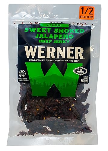 Werner Beef Jerky All Natural Meat Snack Half Pounder - High Protein Snack, Gluten-Free, No Artificial Ingredients, No Added MSG (8 Ounce) (Sweet