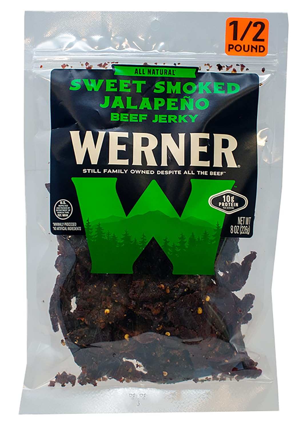 Werner Beef Jerky All Natural Meat Snack Half Pounder - High Protein Snack, Gluten-Free, No Artificial Ingredients, No Added MSG (8 Ounce) (Sweet