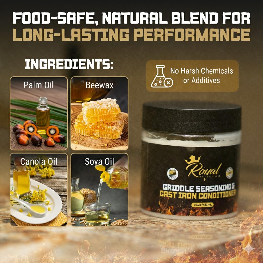 Royal Kitchen Cast Iron & Carbon Steel Seasoning Conditioner 2-IN-1 | Effective For Restoring, Protecting & Conditioning Blackstone Griddle, Cast Iron