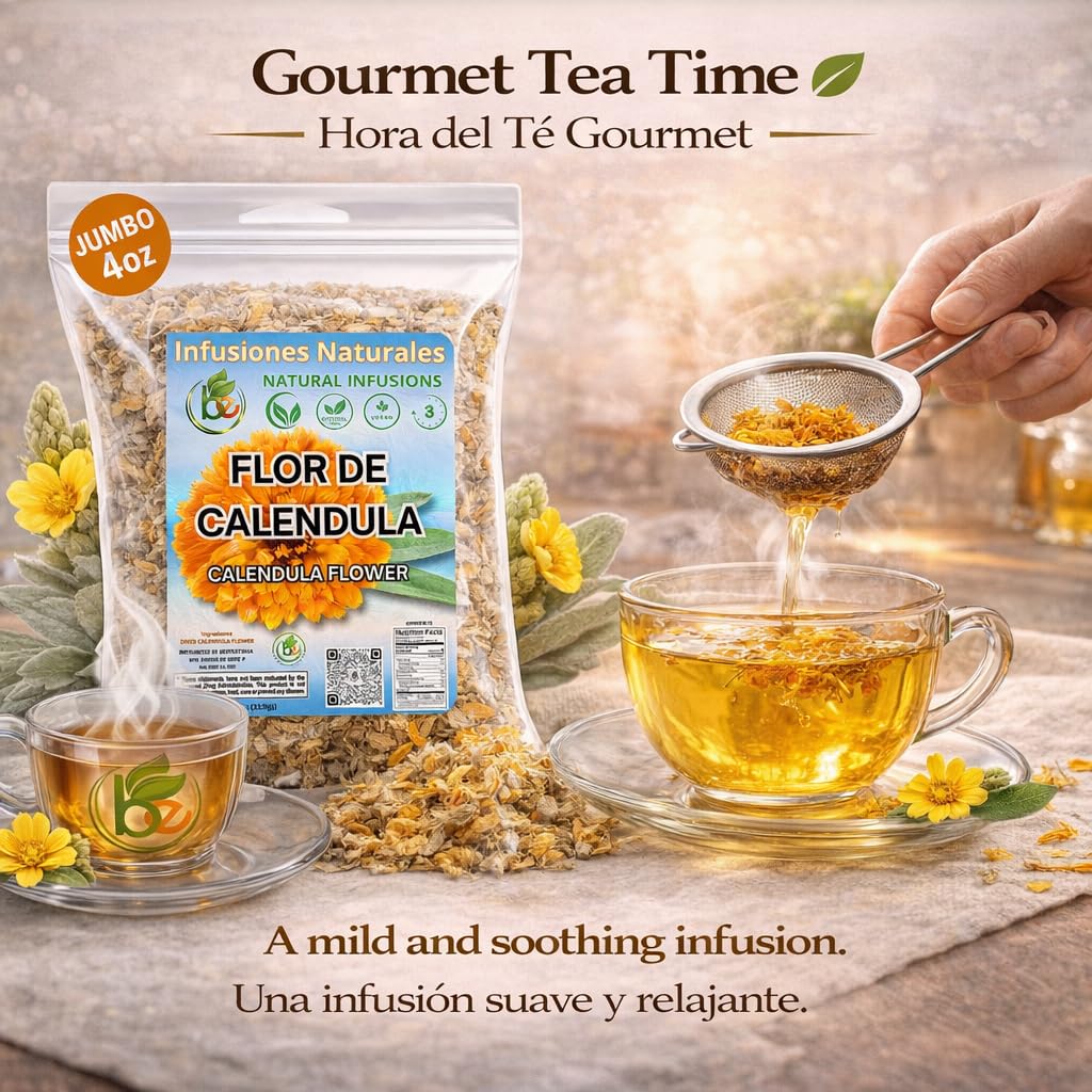 Calendula Herbal Tea - 4 oz (113 g) - Dried Marigold Flower Petals (Flores de Caléndula) - Loose Leaf Herbal Te, Culinary & Topical Use - Wildcrafted