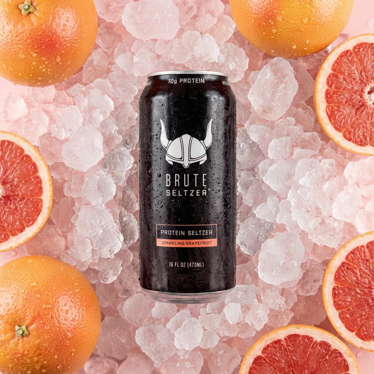 Brute Protein Seltzer Grapefruit, 10g Protein, Organic Caffeine, 12-Pack