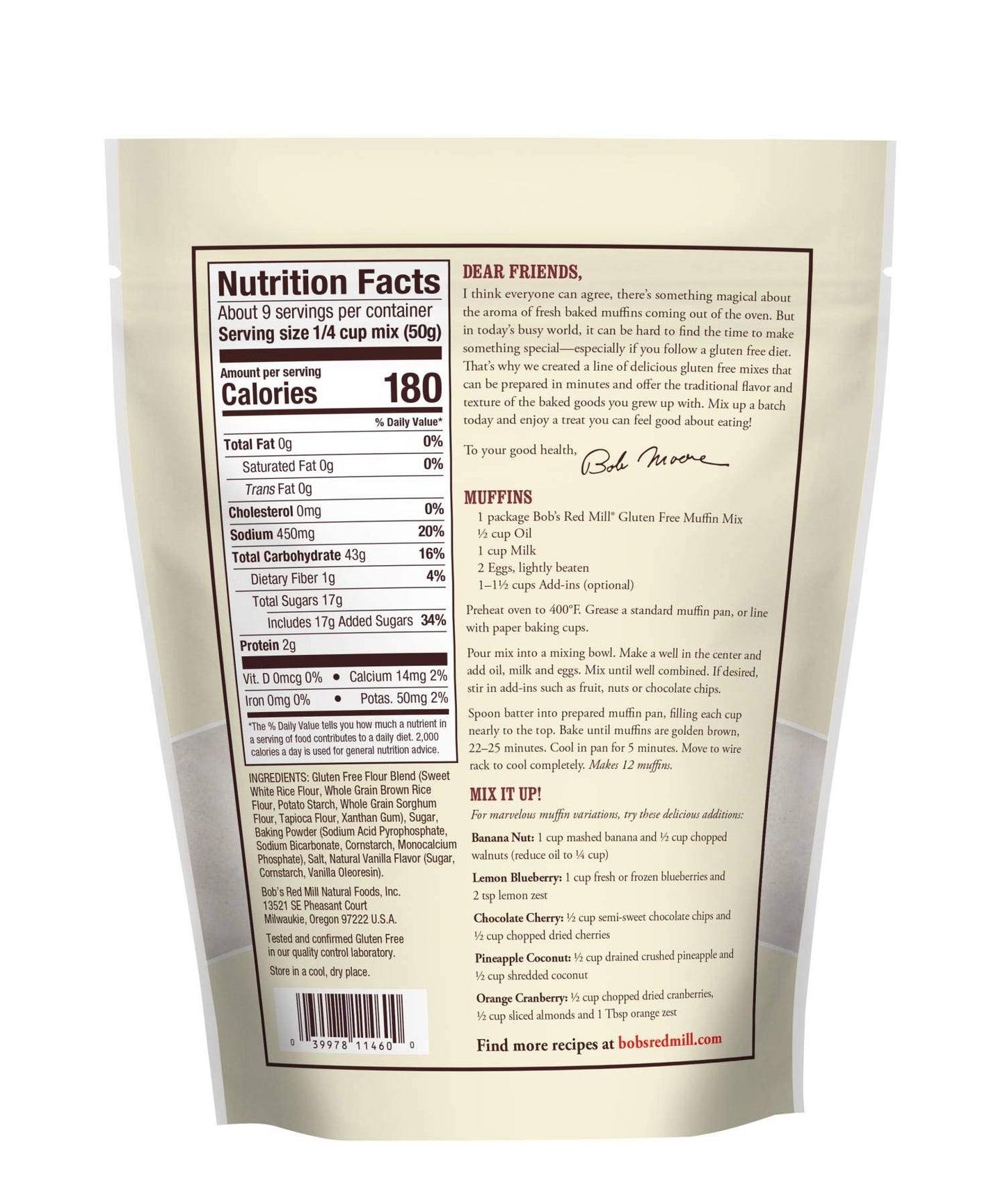 Bob's Red Mill Gluten Free Muffin Mix, 16 Oz
