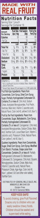 Betty Crocker Fruit Snacks, Fruit Roll-Ups, Fruit By The Foot and Fruit Gushers, Variety Snack Pack, 16 Pouches