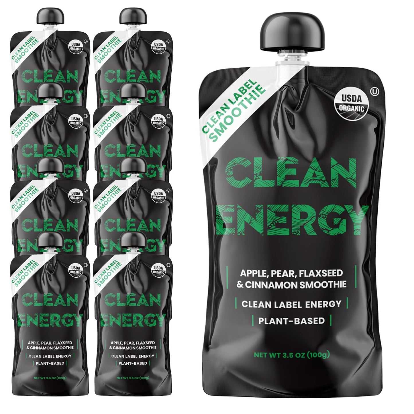 Clean Label Organic Fruit Smoothie Sports Pouches - Healthy Nutrition Drinks, Gluten Free, Caffeine Free, Vegan, Kosher, Convenient Snacks - Apple