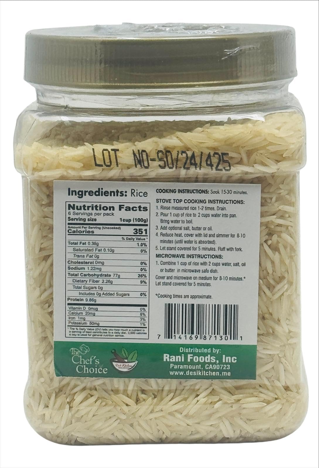 Desi Kitchen Chef’s Choice Basmati Rice | Extra Long Grain | 1.5 lbs (0.68kg) Jar | Premium Product of India