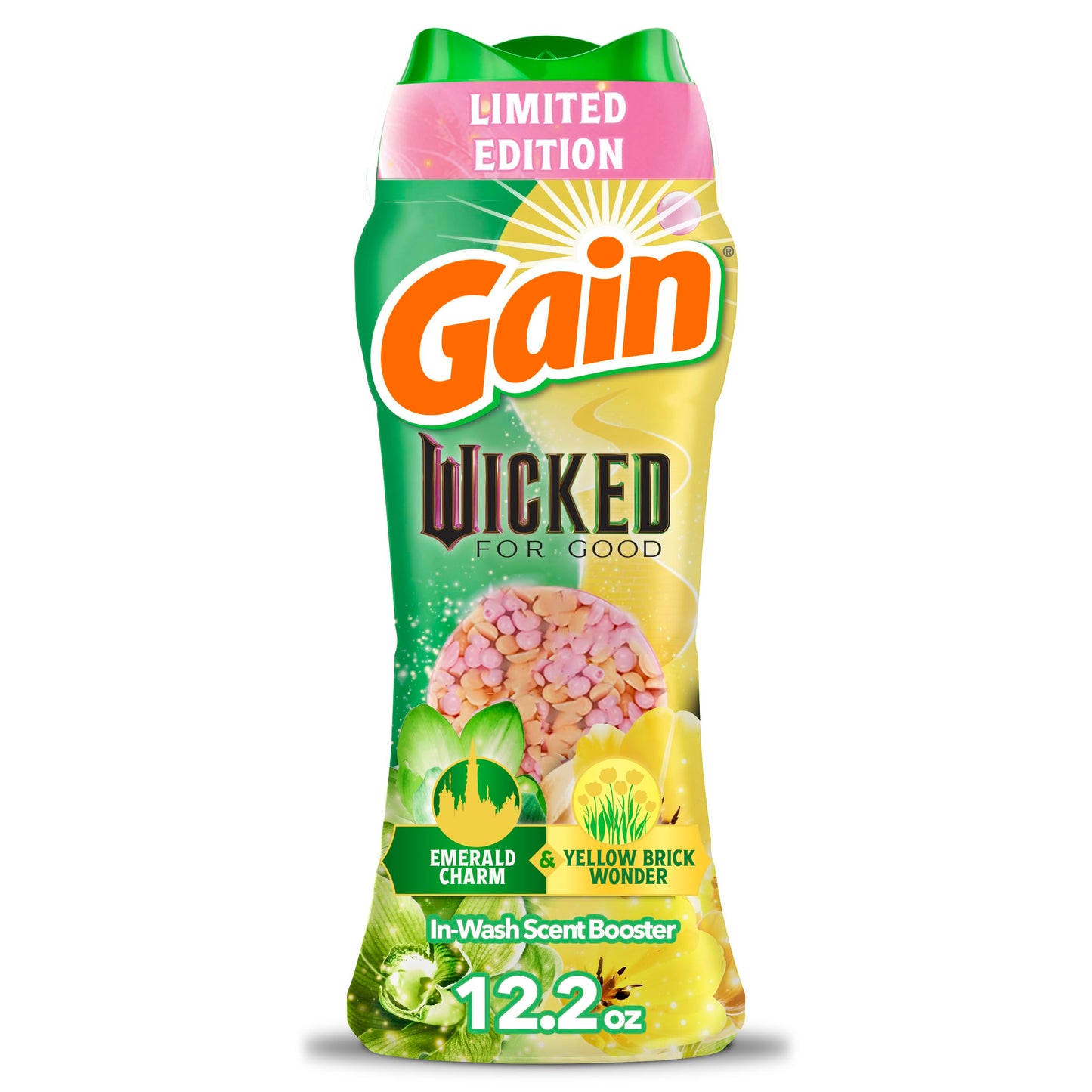 Gain In-Wash Laundry Scent Booster "Wicked: For Good" Limited Edition, Emerald Charm + Yellow Brick Wonder, 12.2 oz, Fresh Extender + Odor Protection