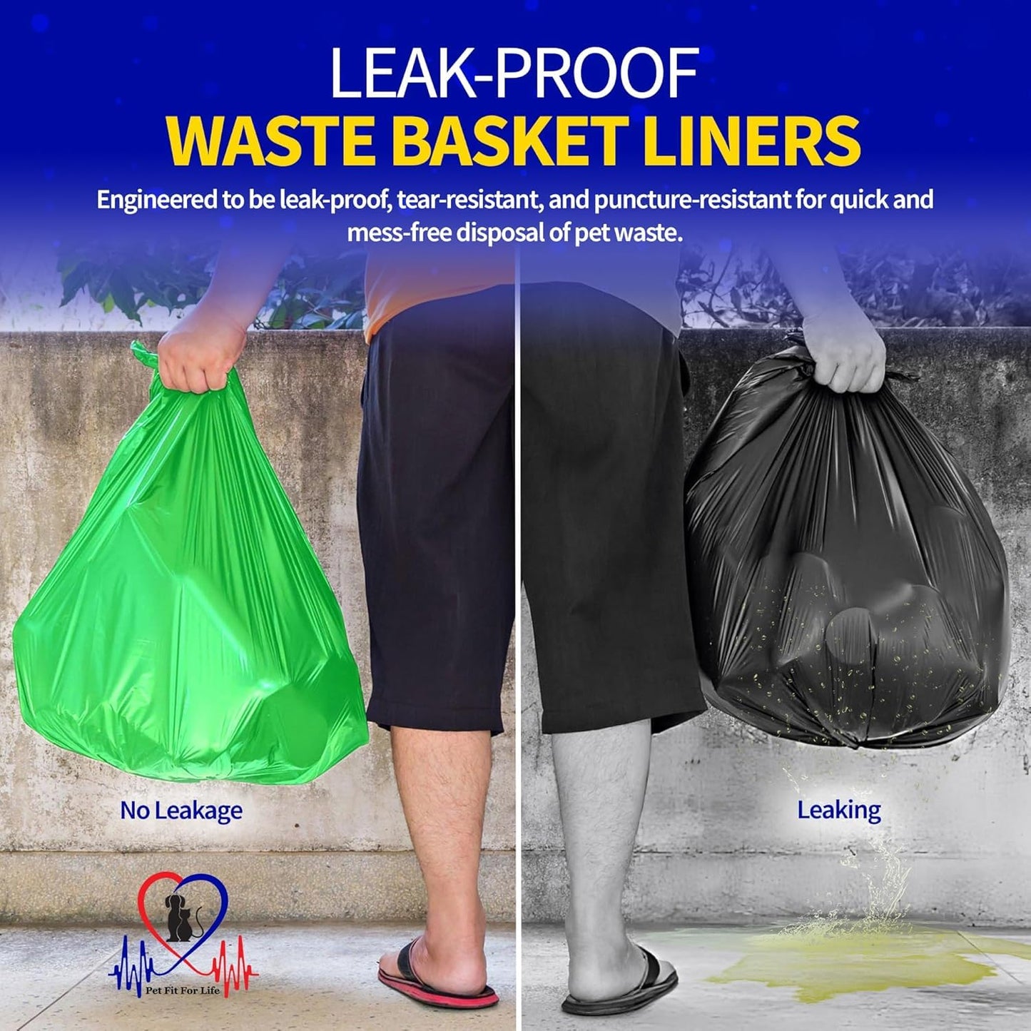 Pet Fit For Life 1.3 Gal Leak-Proof Wastebasket Liners - 3-Pack of 10 Small Bags for Dog Droppings, Lawn, Garage, Home, Office, Restroom - Small Trash