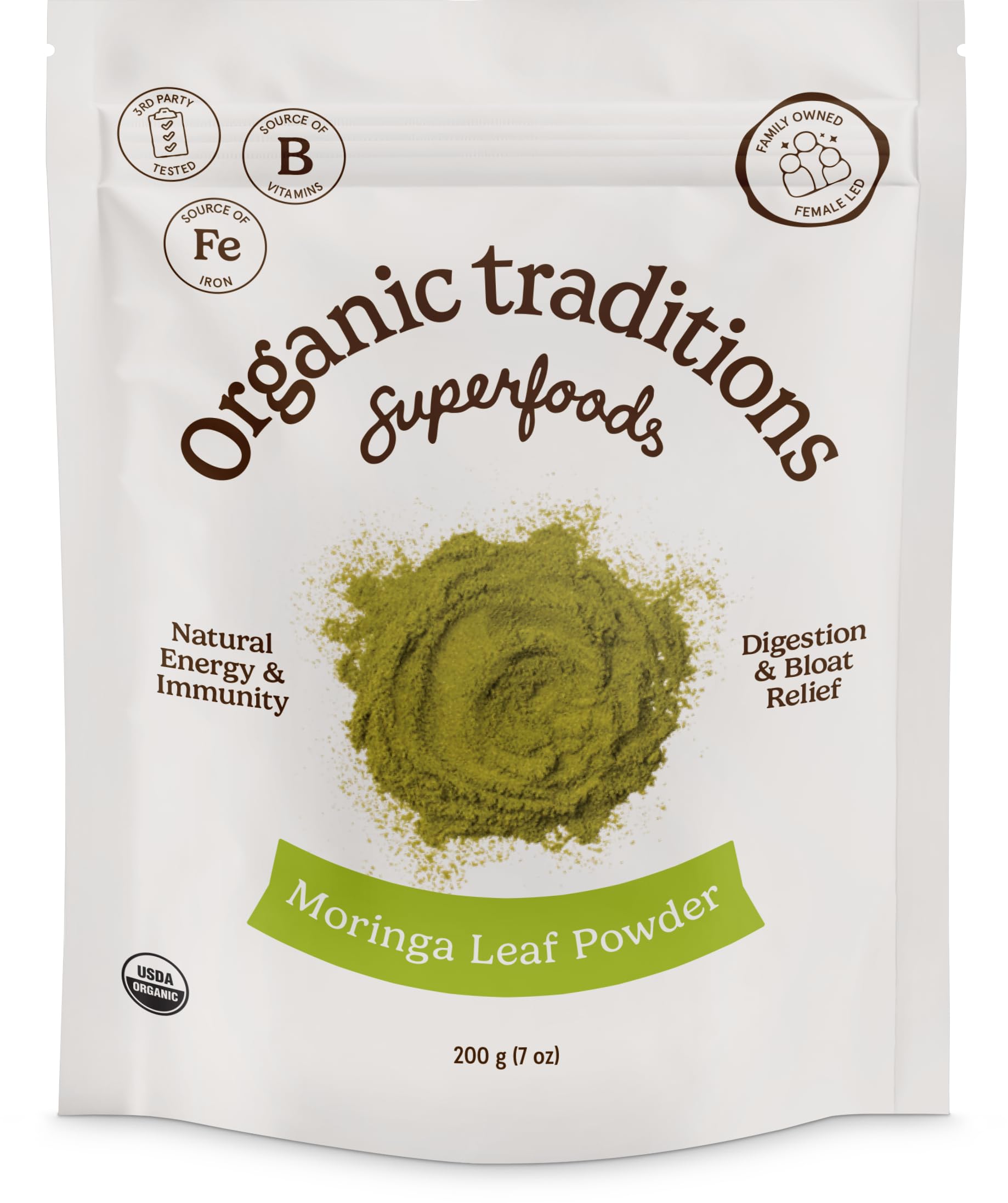 Organic Traditions Moringa Powder Organic, Green Superfood for Smoothies with Moringa Leaves, Rich in Natural Vitamins and Minerals, Traditionally