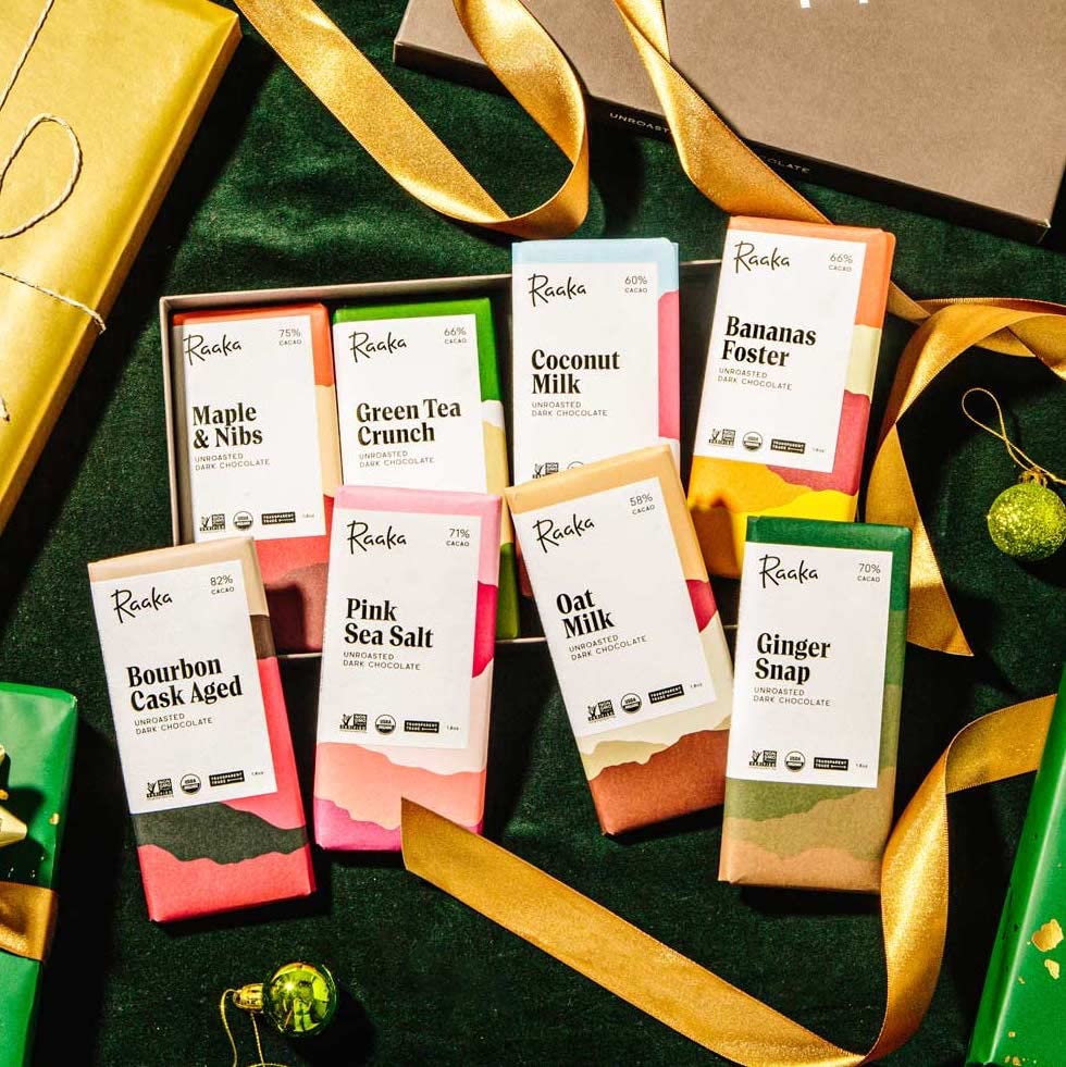 Raaka Chocolate Library Gift Box with Photo Booklet, Gourmet Bean-to-Bar Dark Chocolate, Organic, Vegan, Transparent Trade, Soy Free, Gluten Free