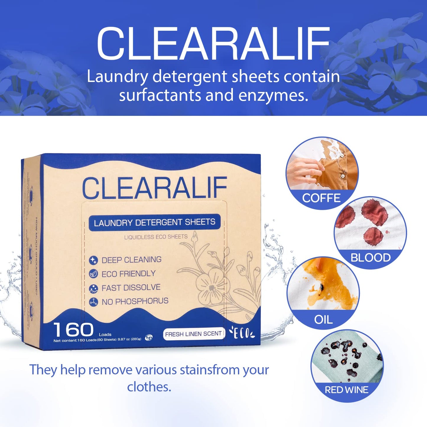 CLEARALIF Laundry Detergent Sheets Up to 160 Loads, Fresh Linen - Great For Travel,Apartments, Dorms,Laundry Detergent Strips Eco Friendly