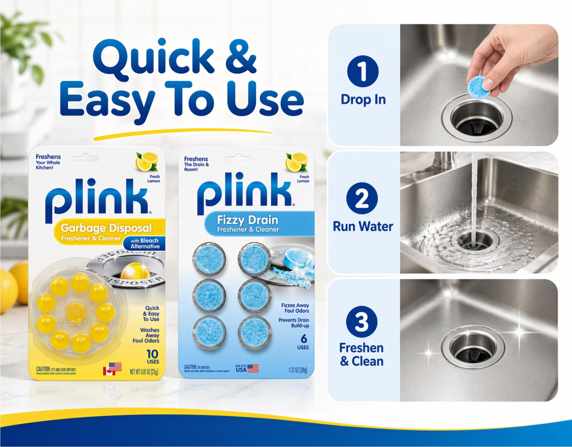 Plink Cleaning Kit Garbage Disposal Cleaner and Deodorizer 10 Capsules Fizzy Drain Freshener and Cleaner 6 Tablets Lemon Scent