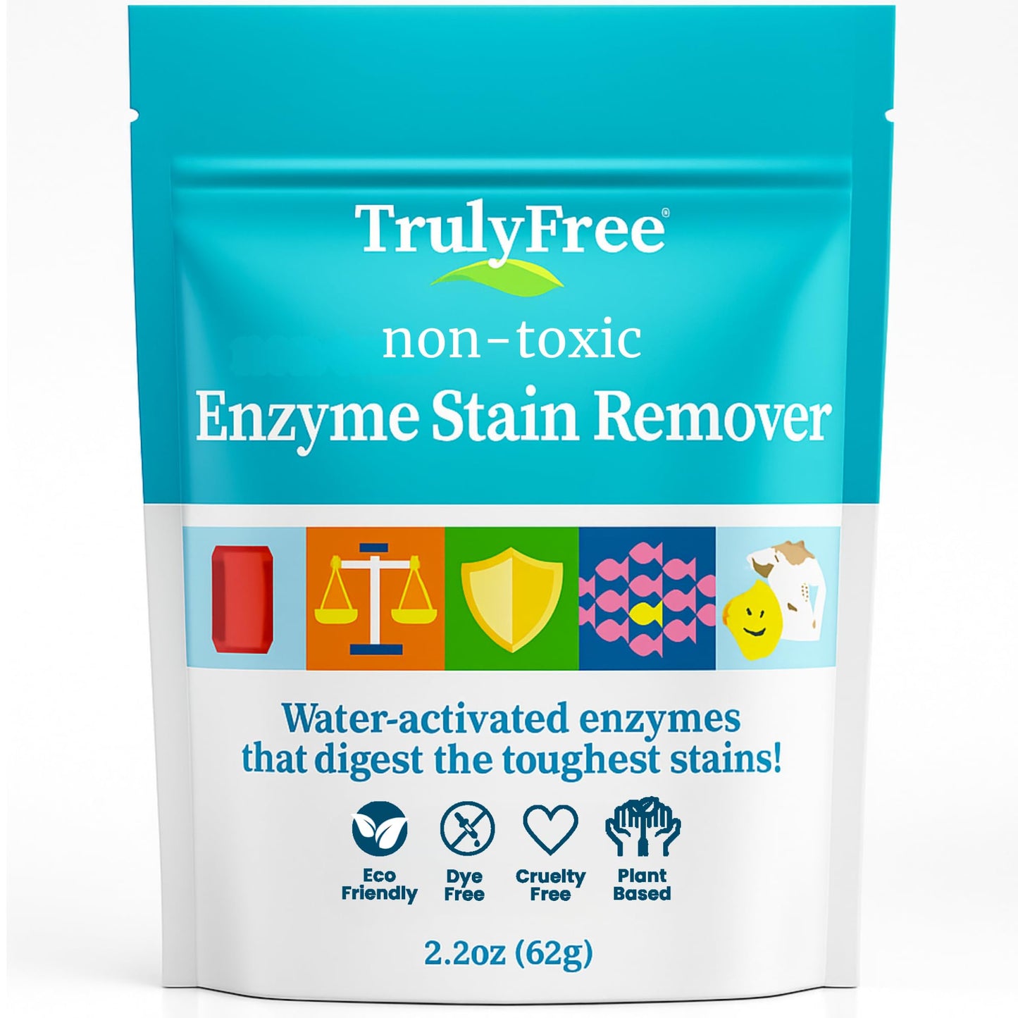 Truly Free Enzyme Laundry Stain Remover - Natural Laundry Detergent Booster for Blood, Grass, Pet Urine & Odor - Biological Washing Powder