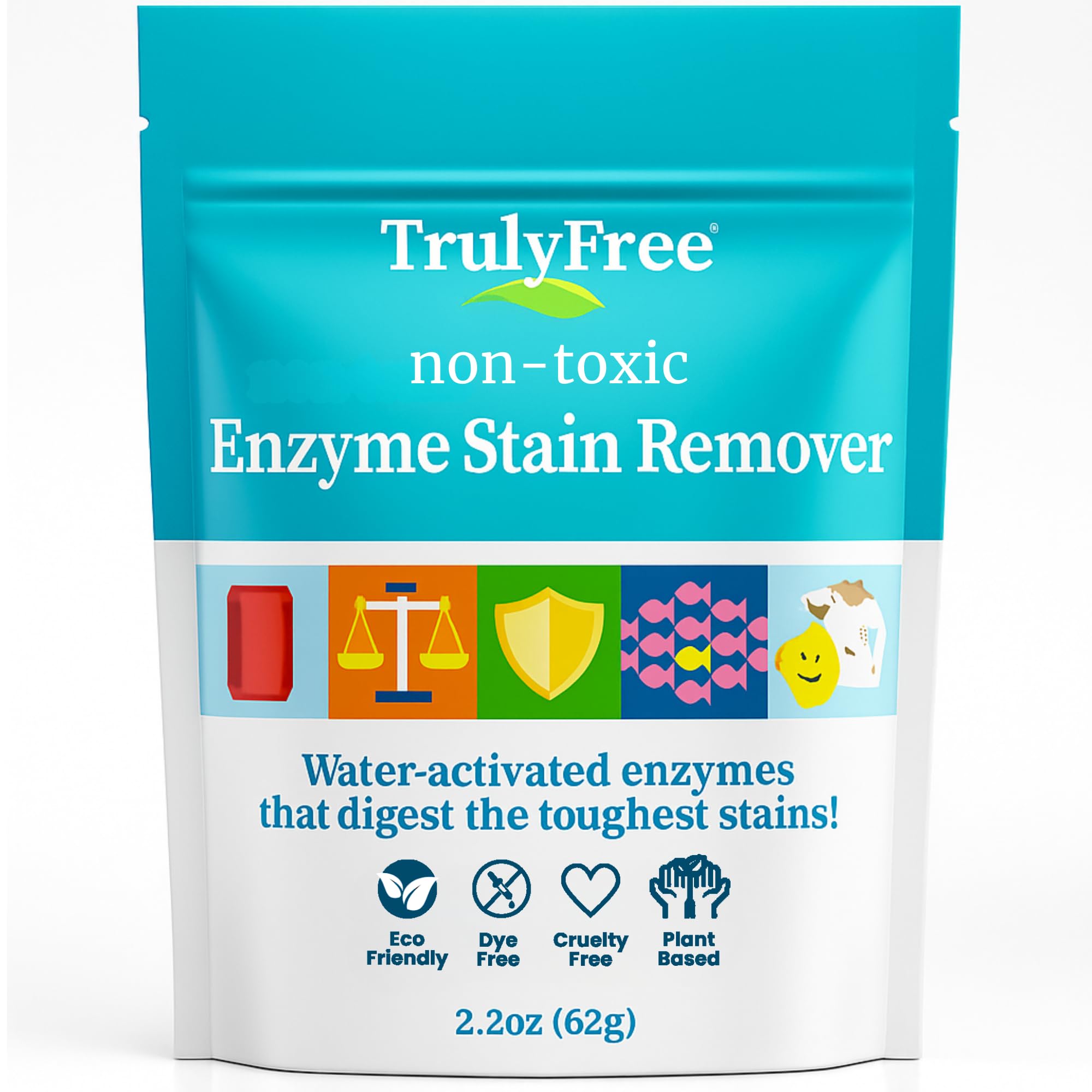 Truly Free Enzyme Laundry Stain Remover - Natural Laundry Detergent Booster for Blood, Grass, Pet Urine & Odor - Biological Washing Powder