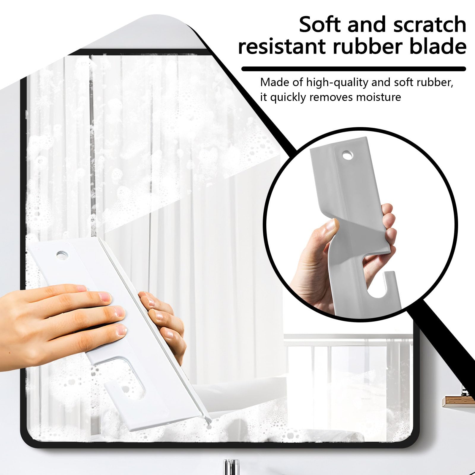 Bagentry 3 Pieces Mini Soft Silicone Window Squeegee, Hand Water Scraper with Hanging Hole, Small Mirror Cleaning Squeegee for Shower Glass Car