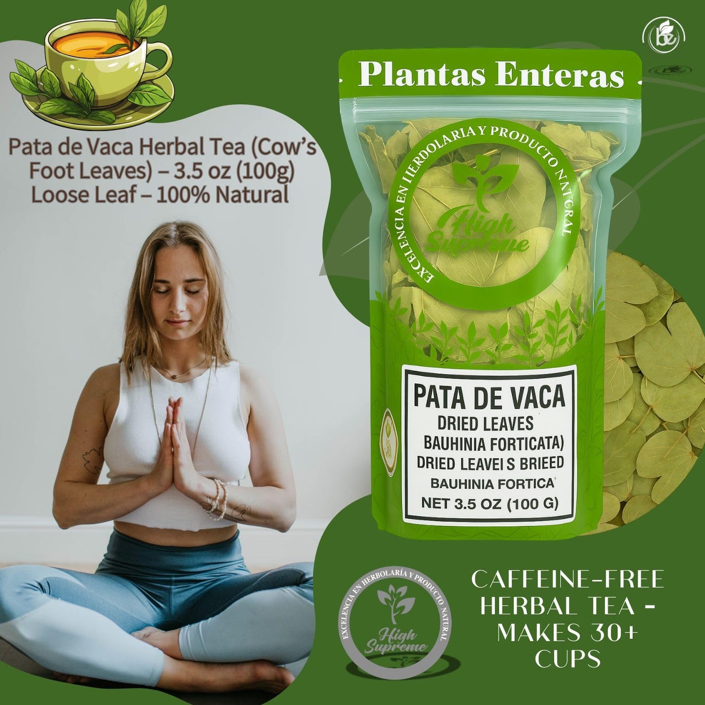 Pata de Vaca Herbal Tea (Cow’s Foot Leaves) - 3.5 oz (100g) Loose Leaf - 100% Natural - Non-GMO, Gluten-Free, Caffeine-Free - Traditional Herbal