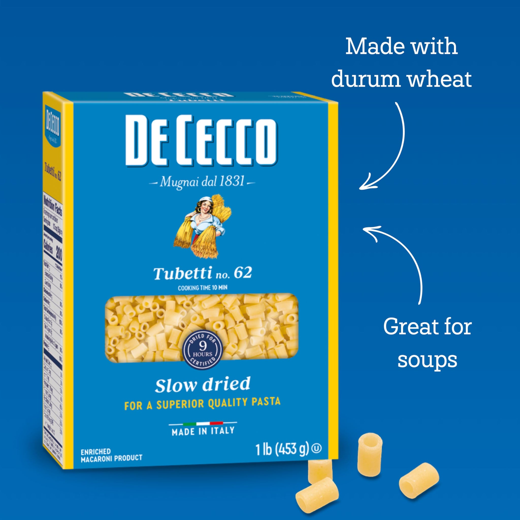 De Cecco Tubetti No. 62 Pasta, 16 Oz (Pack of 5), Authentic, Slow Dried, Made with Durum Wheat, Versatile Pasta for Sauces & Recipes, Made in Italy