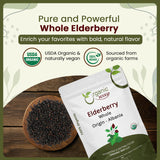 Organic Way Dried Elderberry Whole - Herbal Tea | European Wild-Harvest | Kosher & USDA Certified | Non-GMO & Gluten Free | Tested for Purity | 100%