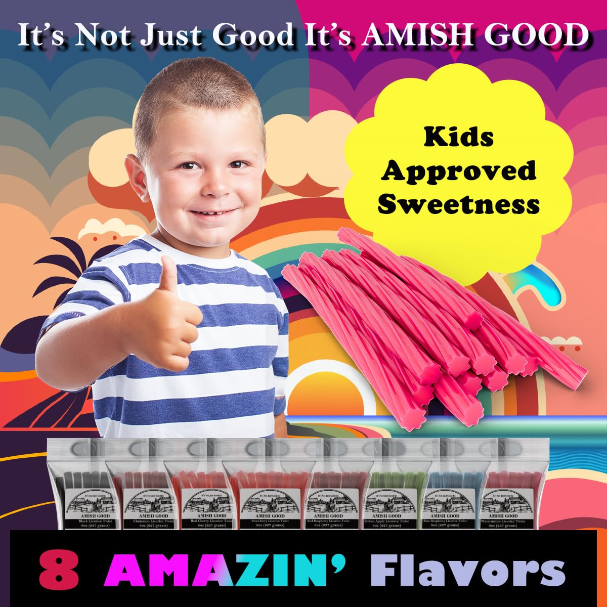 Amish Good Gourmet Licorice Twist Candy - Premium Sweet & Chewy Treat, Watermelon Jumbo Licorice Twist Perfect Snack Under 100 Calories