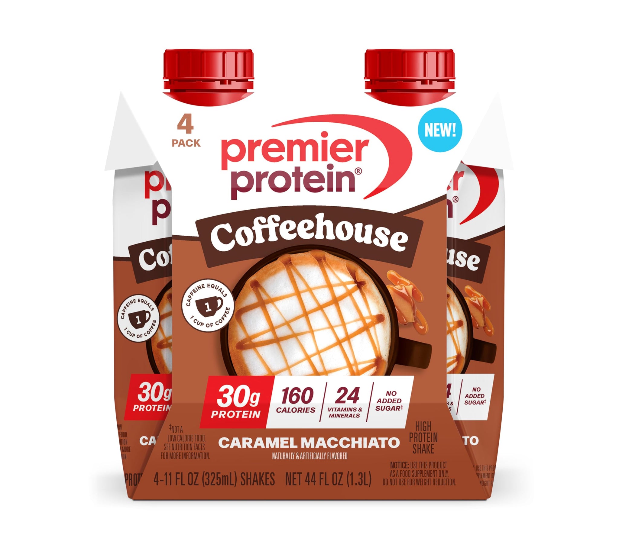 Premier Protein Shake COFFEEHOUSE, Caramel Macchiato, 30g Protein, No Added Sugar, 24 Vitamins & Minerals to Support Immune Health, 11 fl oz (4 Pack)