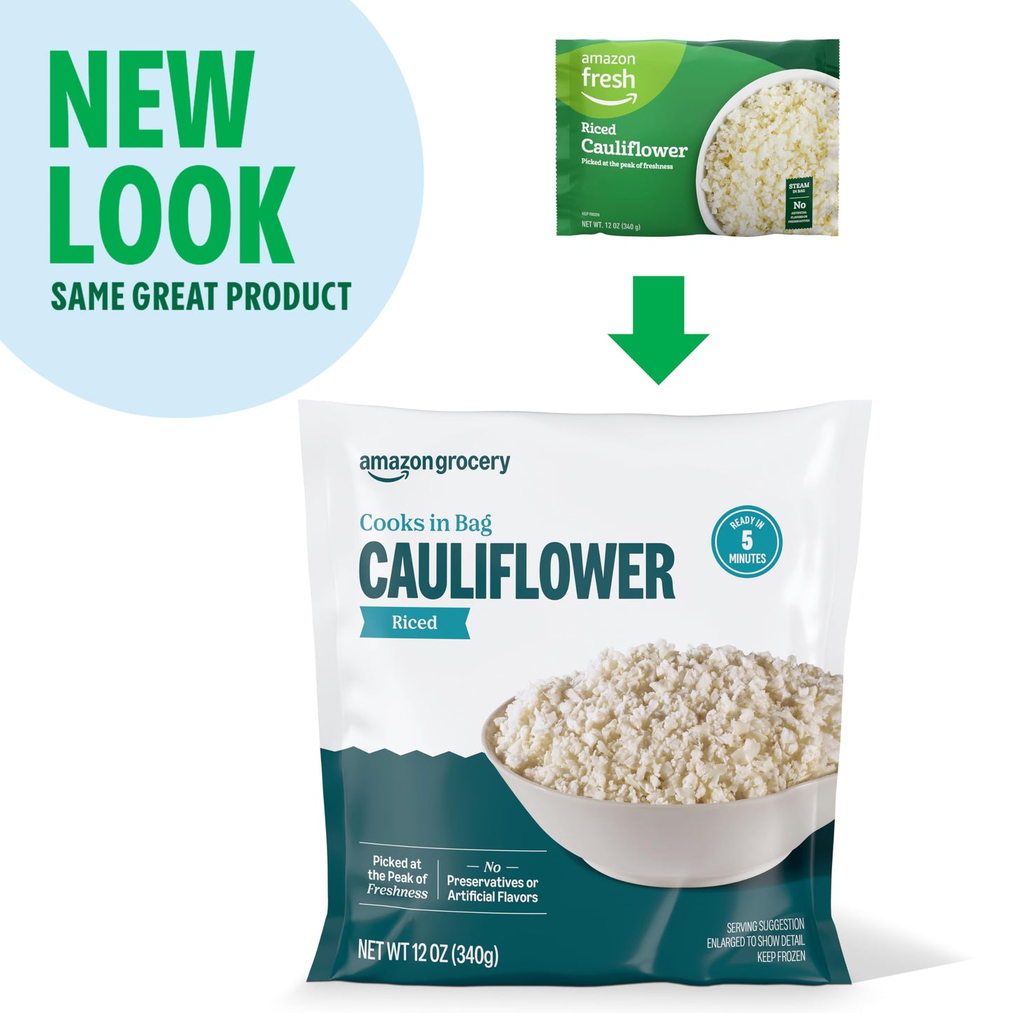 Amazon Grocery, Riced Cauliflower, 12 oz, Frozen (Previously Amazon Fresh, Packaging May Vary)