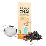 Prana Chai Masala Blend 250 gram + Fine Mesh Tea Strainer. Brew Chai and Strain at home with included 3 inch fine mesh strainer