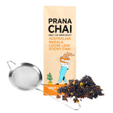 Prana Chai Masala Blend 250 gram + Fine Mesh Tea Strainer. Brew Chai and Strain at home with included 3 inch fine mesh strainer