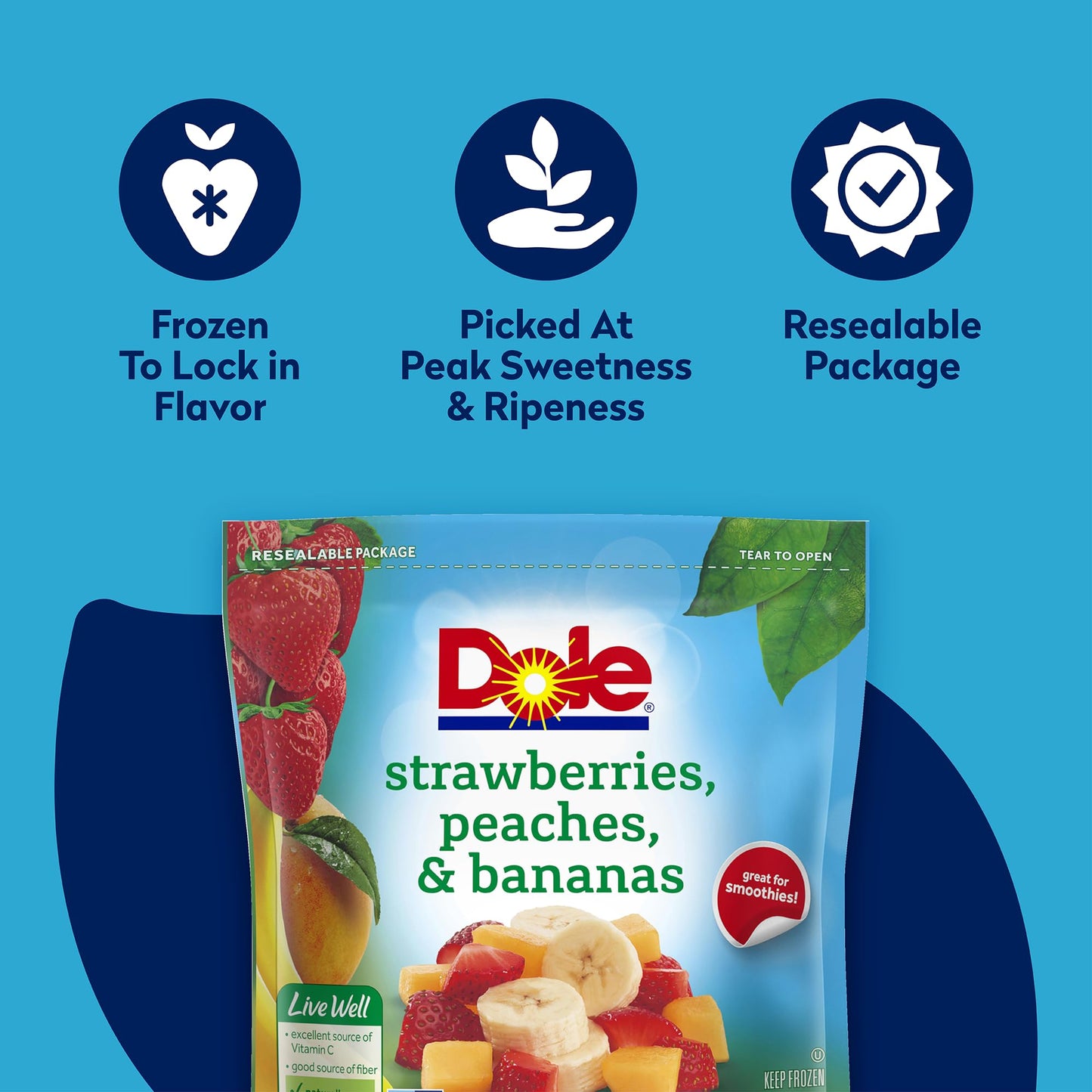 Dole Strawberries, Peaches and Bananas Frozen Fruit, All Natural Mixed Fruit for Smoothies, Snacks and Recipes, 14 Oz Resealable Bag (Frozen)
