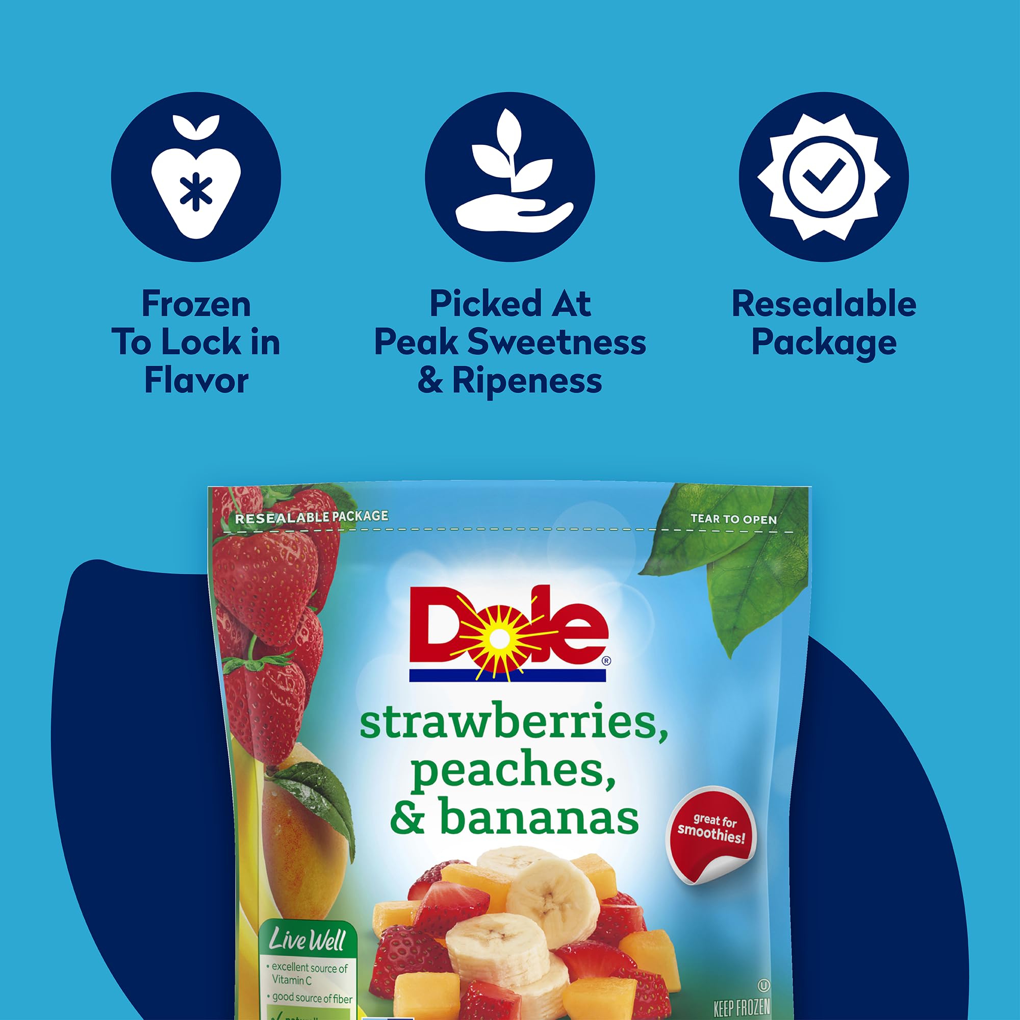 Dole Strawberries, Peaches and Bananas Frozen Fruit, All Natural Mixed Fruit for Smoothies, Snacks and Recipes, 14 Oz Resealable Bag (Frozen)