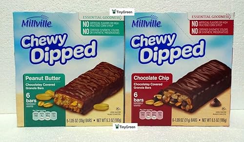 Millville Chewy Dipped Two Flavors Chocolaty Covered Granola Bars Combo Bundle 6.3oz 180g (Pack of Two)