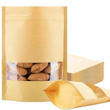 100 Pcs Resealable Stand Up kraft Paper Bags with Window for Packaging Products, Reusable Zip Lock Food Storage Pouch Bags (3.9" x 5.9")
