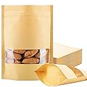 100 Pcs Resealable Stand Up kraft Paper Bags with Window for Packaging Products, Reusable Zip Lock Food Storage Pouch Bags (3.9" x 5.9")