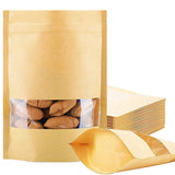 100 Pcs Resealable Stand Up kraft Paper Bags with Window for Packaging Products, Reusable Zip Lock Food Storage Pouch Bags (3.9" x 5.9")