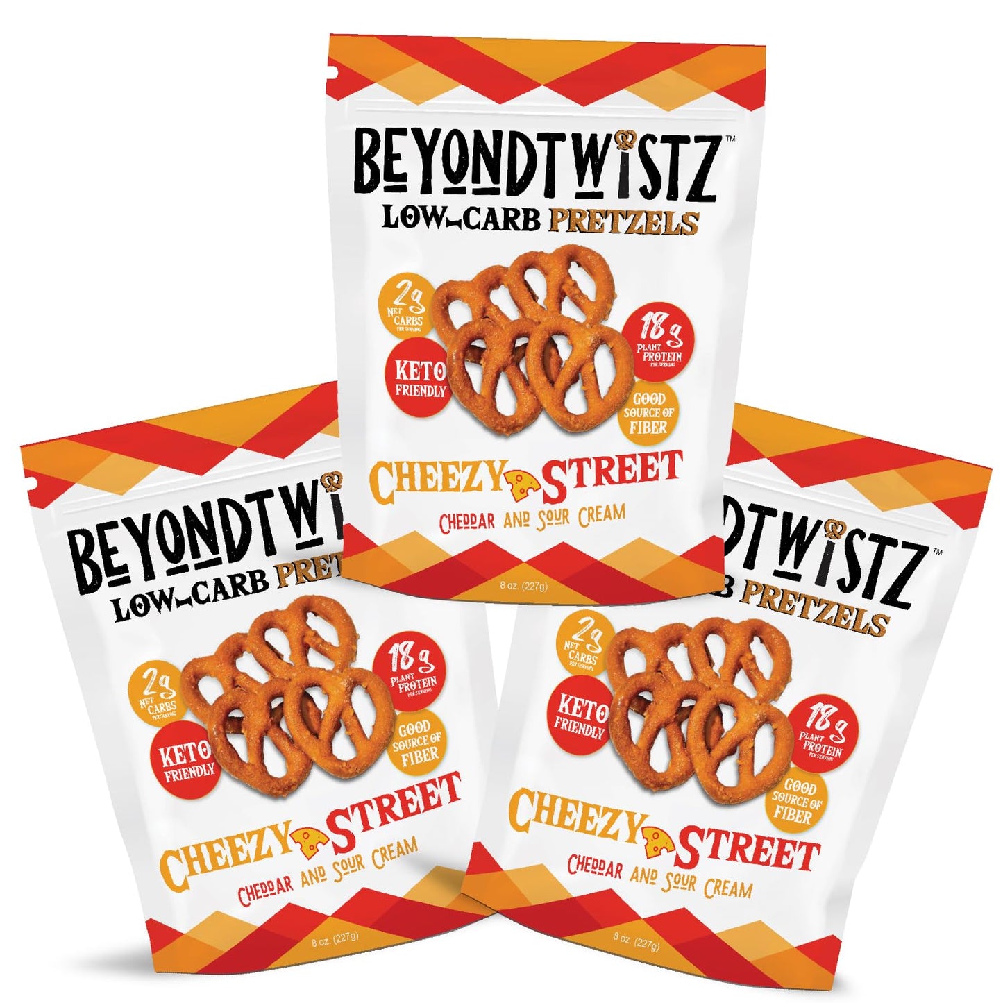 BeyondTwistz Low Carb Pretzels, Cheezy Street, Keto Friendly, 2g Net Carbs, 18g Protein, Powered By HealthSense® High Fiber Wheat Flour, Family Size