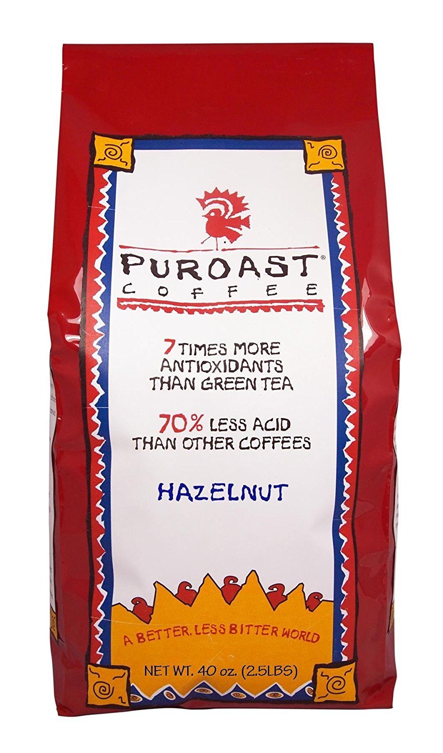 Puroast Low Acid Coffee Whole Bean | Hazelnut Whole Bean | Medium Roast | High Antioxidants & High pH |No Bitter Aftertaste | Reduced Heartburn & GERD