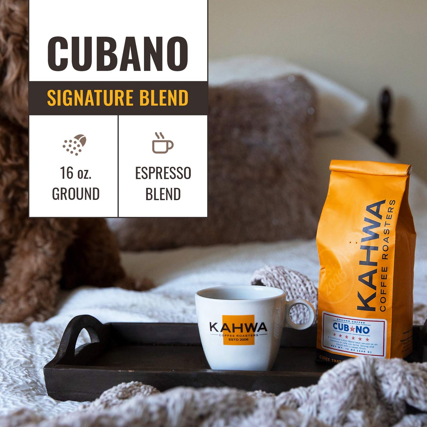Kahwa Cuban Coffee Grounds, Cubano Dark Roast Espresso Blend, Ground Coffee, 1 lb Bag