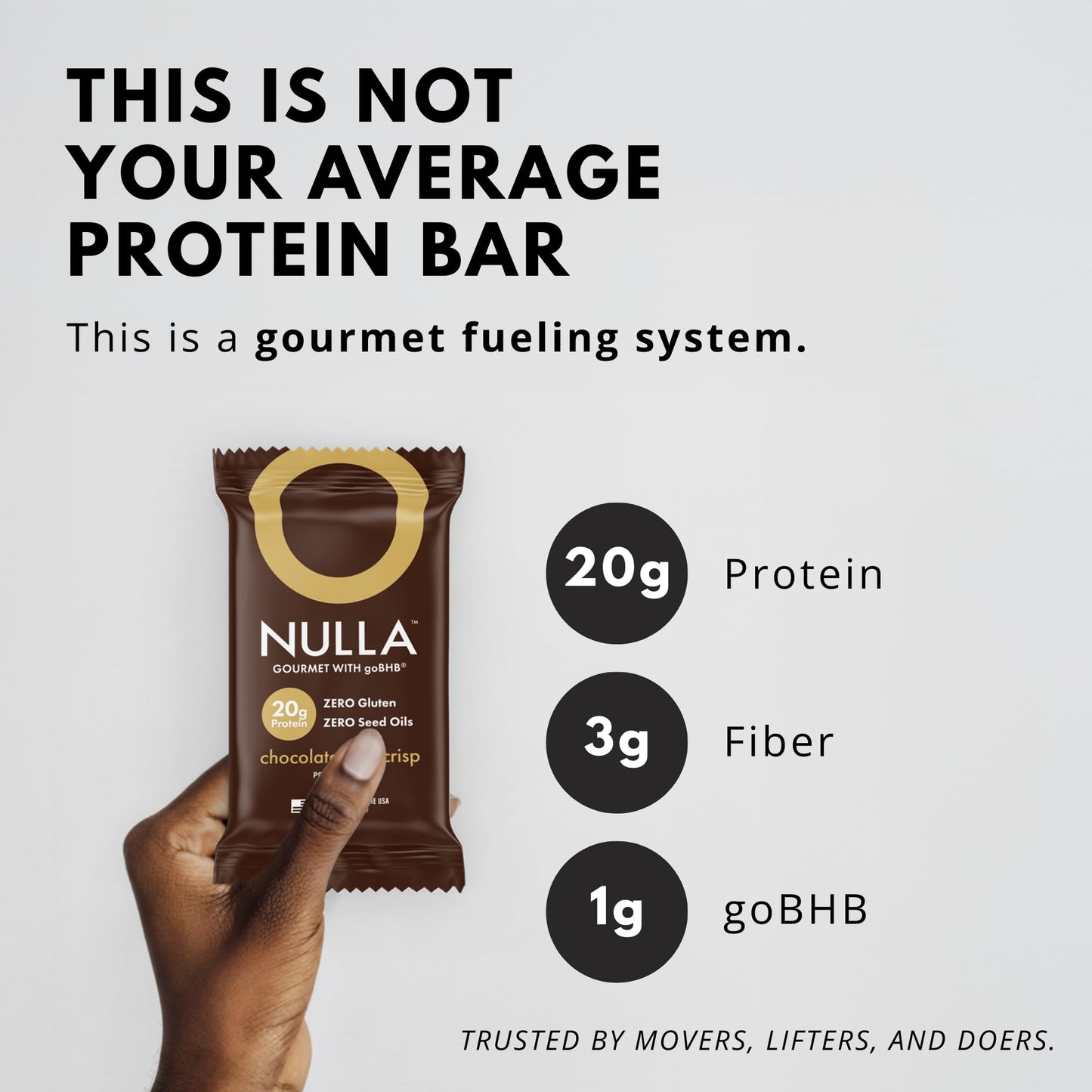Nulla Gourmet Protein Bar with goBHB & Honey - Chocolate Chip Crisp - 20g Protein, Zero Seed Oils, Gluten Free, Dual-Fuel Performance Energy Snack