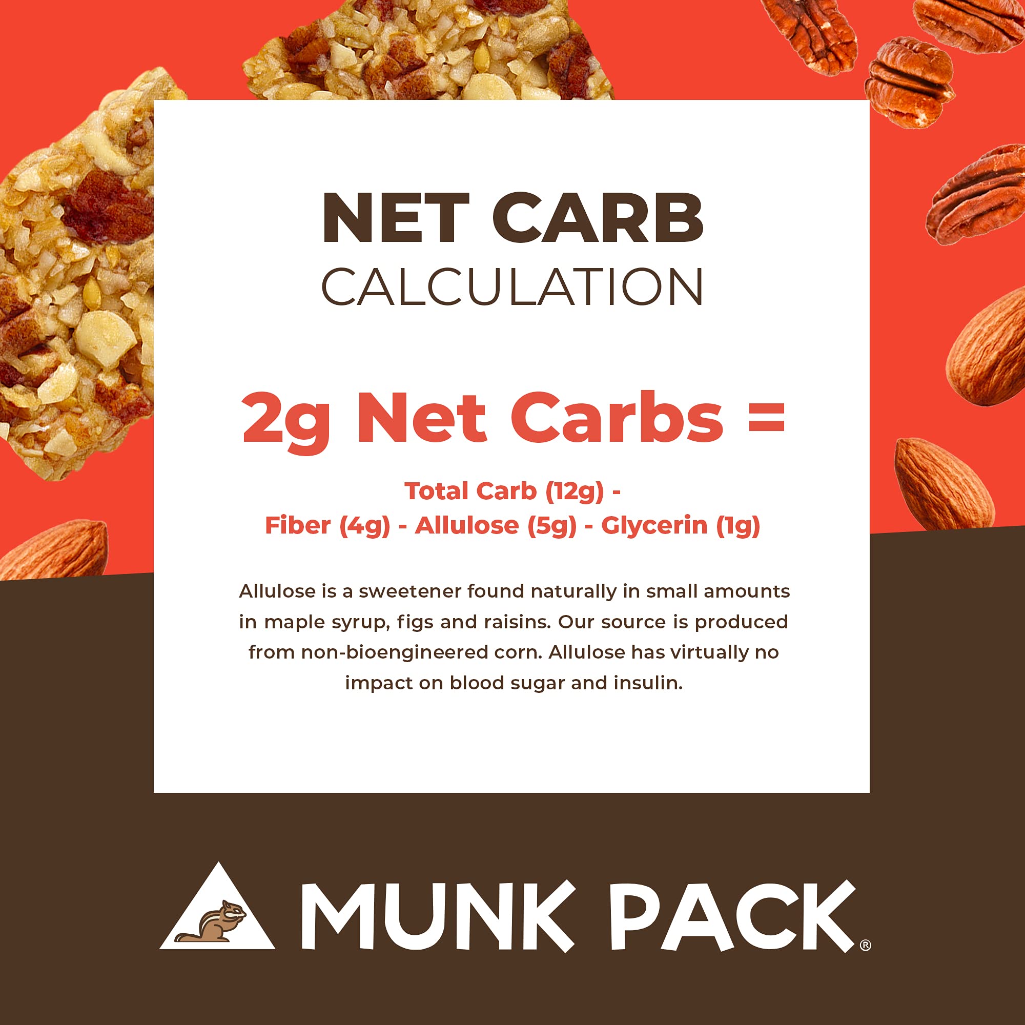 Munk Pack Keto Maple Pecan Granola Bars, 1g Sugar, 2g net Carbs, Keto Snacks, Plant Based Gluten, Grain & Soy Free No Sugar Added (1 Pack with 4 bars)
