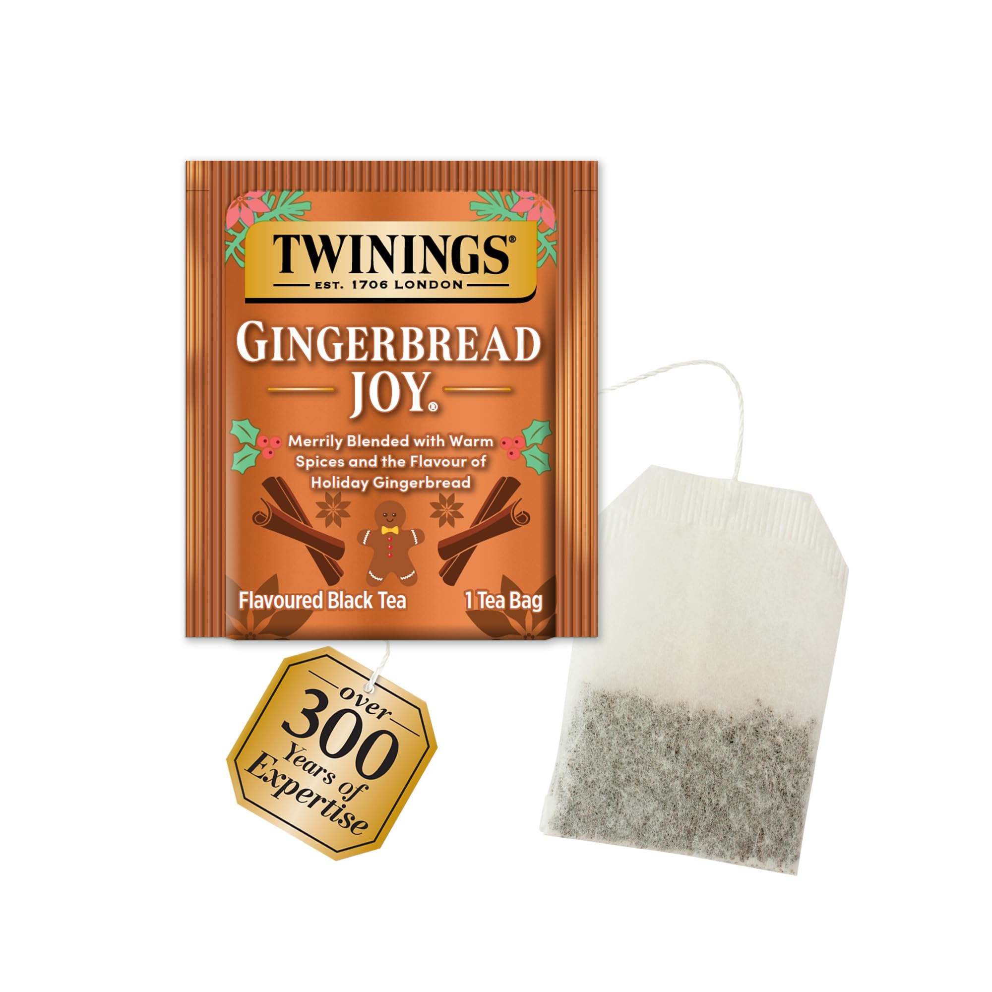 Twining Tea Gingerbread Joy Black Tea, 20 Counts, Caffeinated, Kosher, 20 Bags (Pack Of 6)