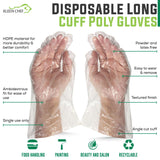 KLEEN CHEF Disposable Food Handling Long Cuff Poly Gloves | One Size Fits Most, 525 per Box (2 Boxes)