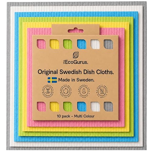10 Pack Odour-Resistant Reusable Cleaning Cloths | Original Swedish Dishcloth | Made in Sweden | Suitable for All Surfaces | Biodegradable Cellulose