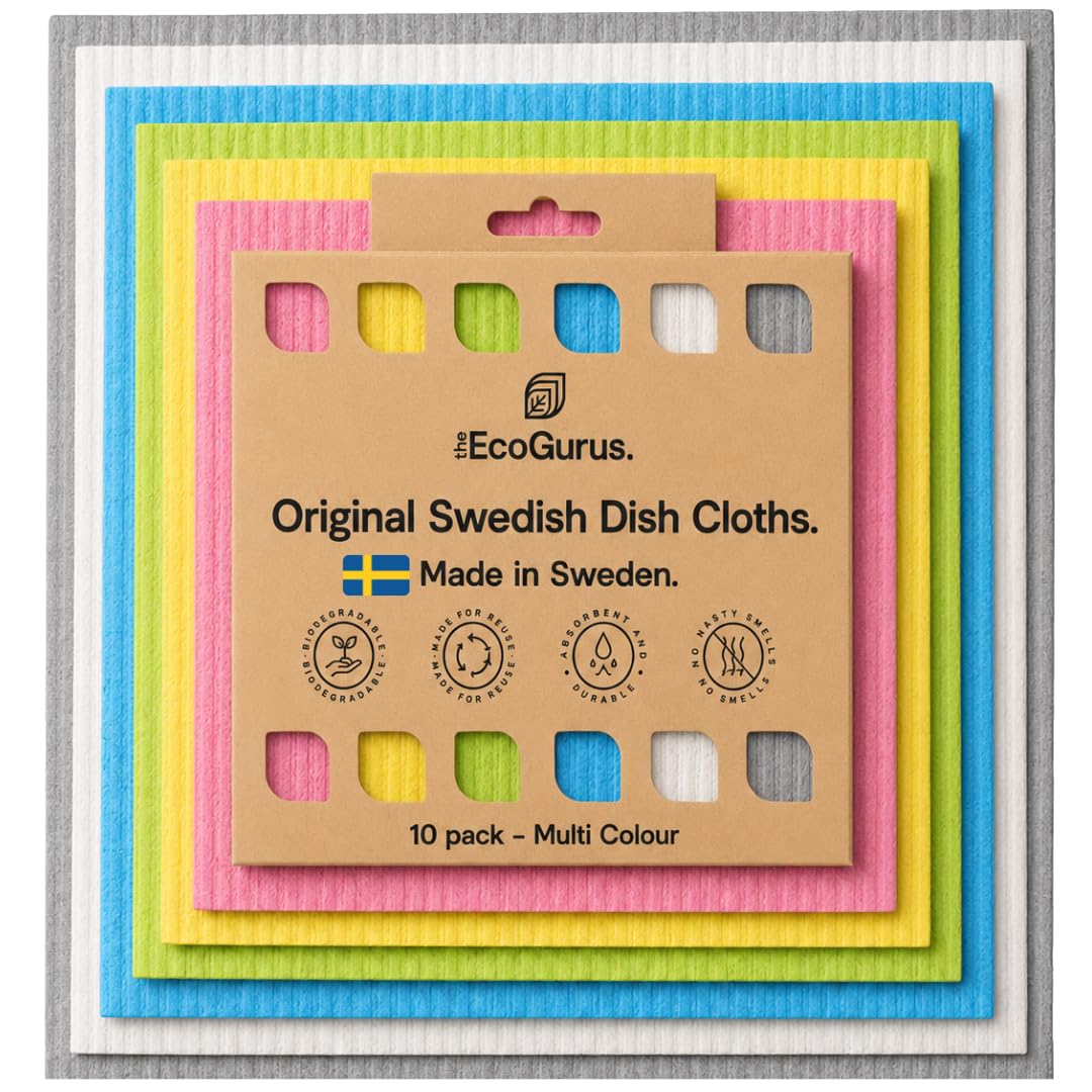 10 Pack Odour-Resistant Reusable Cleaning Cloths | Original Swedish Dishcloth | Made in Sweden | Suitable for All Surfaces | Biodegradable Cellulose