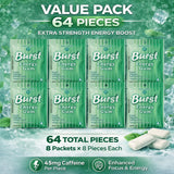 Burst Energy Gum - 45mg Caffeine Per Piece, Focus & Energy Burst, Arctic Mint 8 Packs of 8 (64 Pieces), Manage Stress & Functional Gum, Hunger Control