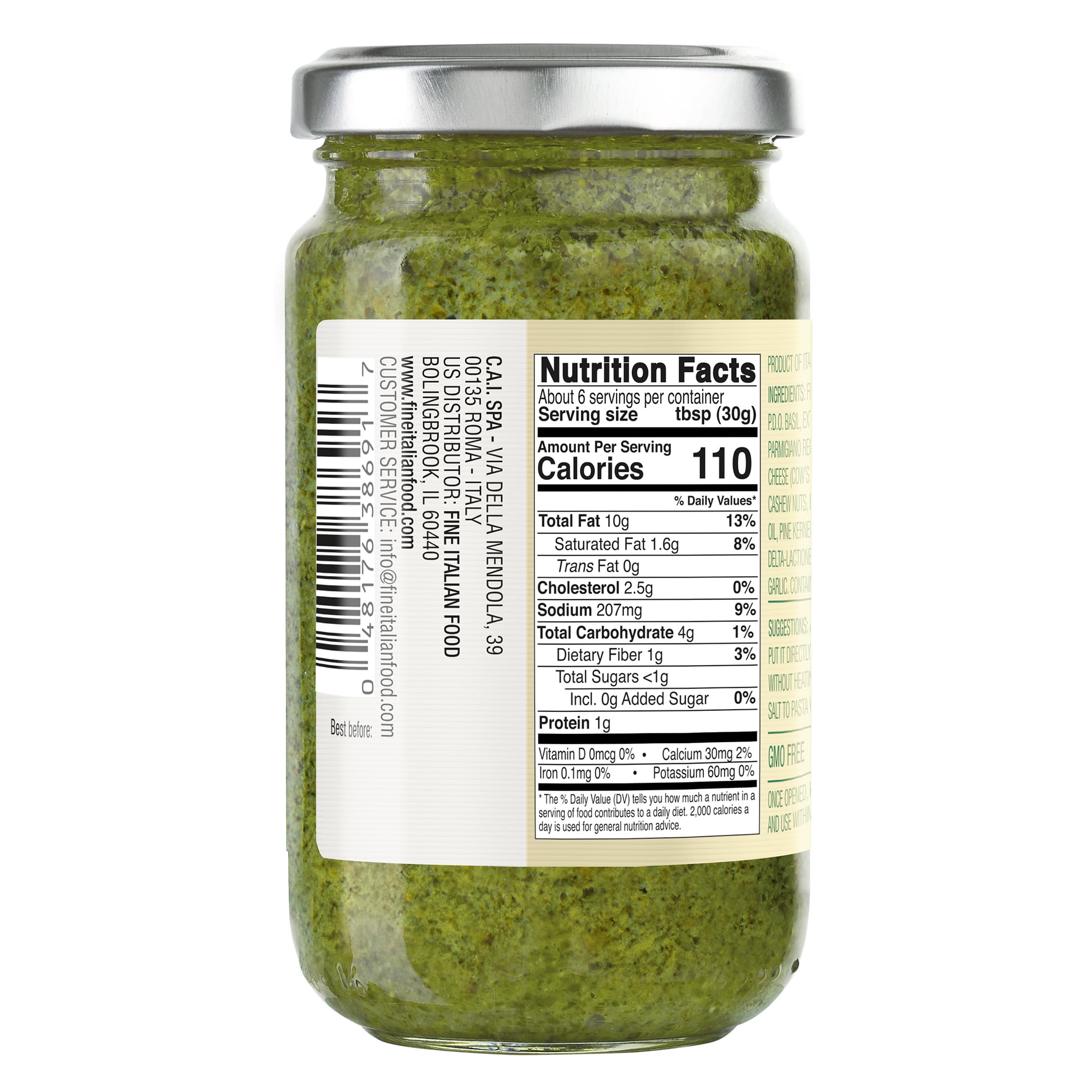 Compagnia Sanremo Basil Pesto with Cheese, 6.7 oz, (Pack of 1) - Authentic Italian Pesto Sauce - Rich, Savory Flavor with Fresh Basil, Grated Cheese