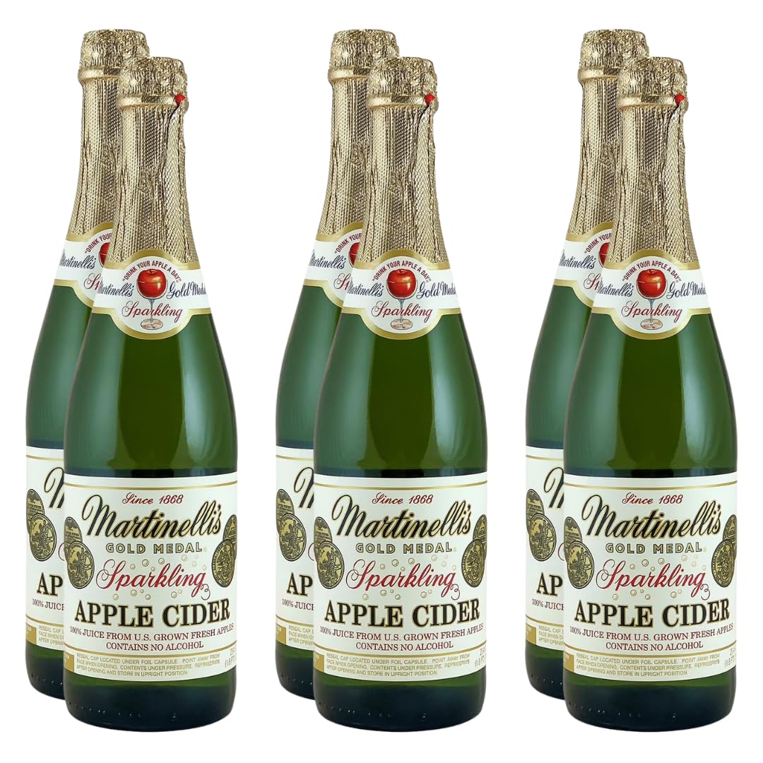 Martinelli’s Sparkling Apple Cider - Premium Non-Alcoholic Carbonated Apple Juice, 25.4 fl oz Glass Bottles, 6 Pack